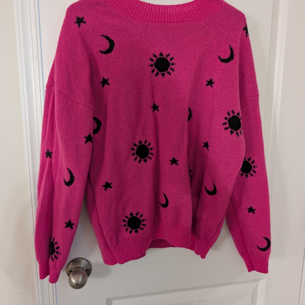 Pink Sweater with Celestial Design